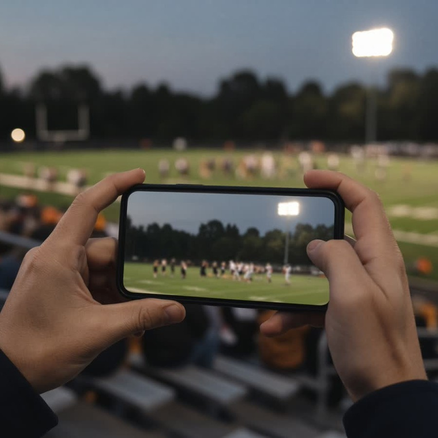 Night phone in hands filming a game